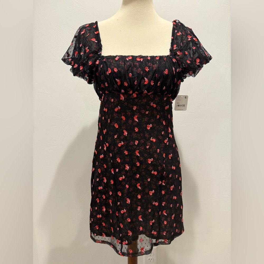 Free People - Sugar and Spice Mini Dress - Floral Black, Red and Pink Dress